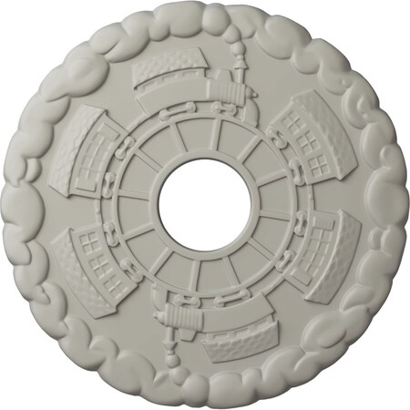 Ekena Millwork Kendall Train Station Medallion (Canopies up to 3 7/8"), 18 1/2"OD x 3 7/8"ID x 1"P, Pot of Cream CM18KDPCF